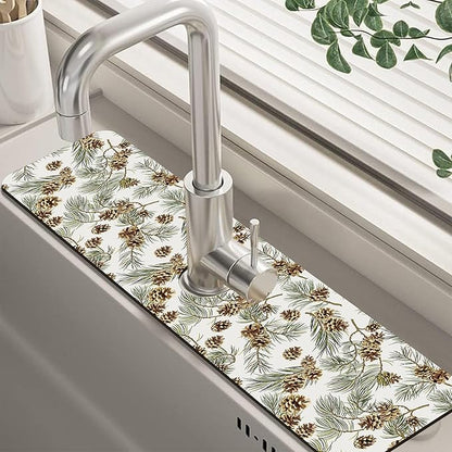 Abstract Pine Cones Sink Faucet Absorbing Mat Splash Guard Behind Faucet Sink