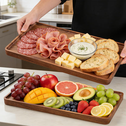 VERTORGAN 2 Pack Acacia Wood Serving Tray,15.8x9.8 Inch Decorative Trays Platter for Coffee Table,Living Room,Bar,Party,Mini Charcuterie Boards Cheese Board,Home Decor