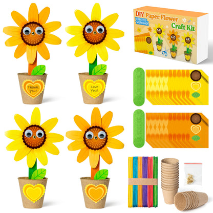 WATINC Mother’s Day Foldable Flower Paper Pot Craft Kits - 24 Packs Make Your Standing Flowers Gift Crafts Decorations, Fun DIY Spring Decor Home School Classroom Art Activities for Mom (Flower)