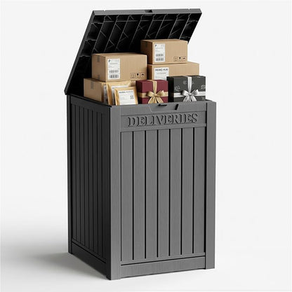 55 Gallon Outdoor Package Delivery Box Waterproof with Lockable, Weatherproof Secure Parcel Drop Box for Porch, Resin Outside Storage Boxes Black