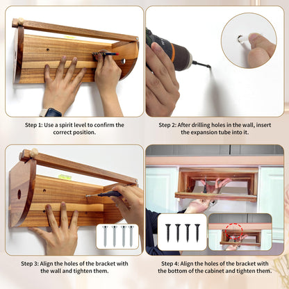 Extra Large Wooden Hanging Paper Towel Holder Wall Mount, Handmade Acacia Wood Farmhouse Paper Towel Holder, One Hand Tear Design, Wall Mount Countertop Under Cabinet Paper Towel Rack for Kitchen