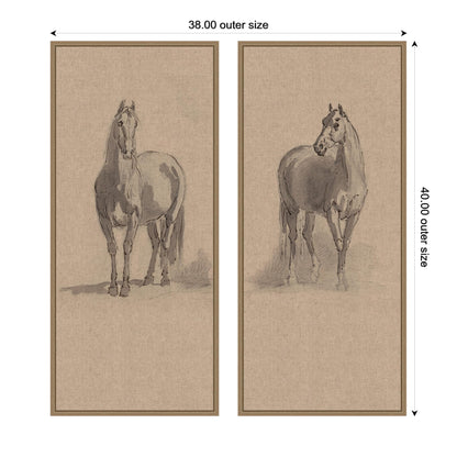 Kate and Laurel Forty Three Studies of Horses and Riders 2 Piece Framed Canvas Wall Art Set by Nostalgia Prints, Sylvie Dark Gold Rustic Farmhouse, Animal Art for Wall Decor