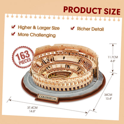 CubicFun 3D Puzzles for Adults Kids New Version Italy Rome Colosseum Jigsaw Puzzle DIY Building Model Kit Birthday Gift for Boys Girls Age 10+, 163 Pieces Easter Gift