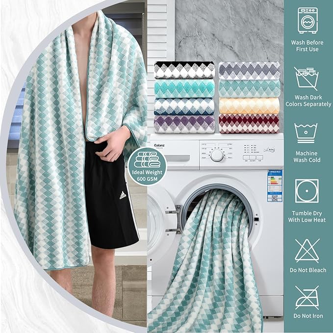 8 Piece Bathroom Towel Set Aqua |2 Oversized Large Bath Towels Sheet, 2 Hand