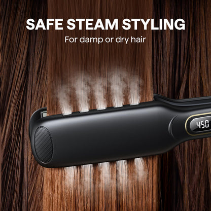 Wavytalk Wet to Straight Hair Straightener, Titanium 1.75 Inch Vent Sesh Wide Flat Iron, Straightener for Damp or Dry Hair with Dual Voltage Leave Silky & Smooth, Black