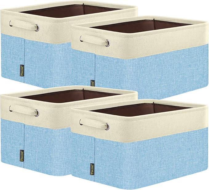 BALEINE 4 Pack Fabric Closet Storage Bins for Shelves, Linen Closet Organizers and Storage, Decorative Baskets for Organizing, Shelf, Clothes, Home, Office (Skyblue, 12"x8"x8")