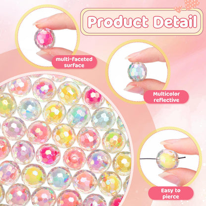 Hotop 126 Pcs Acrylic Beads, Bubblegum Focal Beads for Beadable Pen, Shiny Ab/UV Color Faceted 15mm 7 Colors Mixed Lots DIY Acrylic Round Bubble Jewelry Bracelet Making Gifts(Colorful)