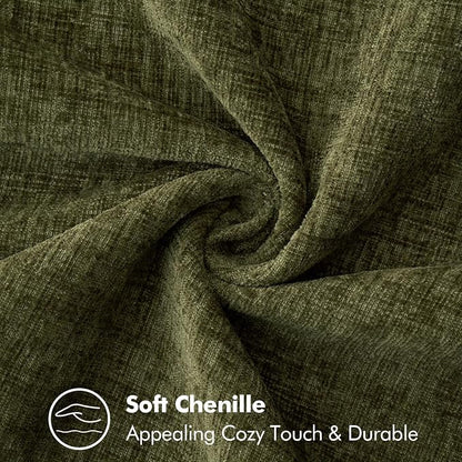 MIULEE Pack of 2 Lumbar Throw Pillow Covers 12x20 Inch Olive Green Farmhouse Decorative Pillow Covers with Stitched Edge Soft Chenille Solid Dyed Pillow Covers for Couch Sofa Bed Living Room