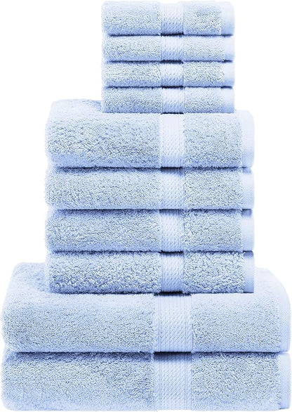SUPERIOR Egyptian Cotton Pile 10 Piece Towel Set, Includes 2 Bath, 4 Hand