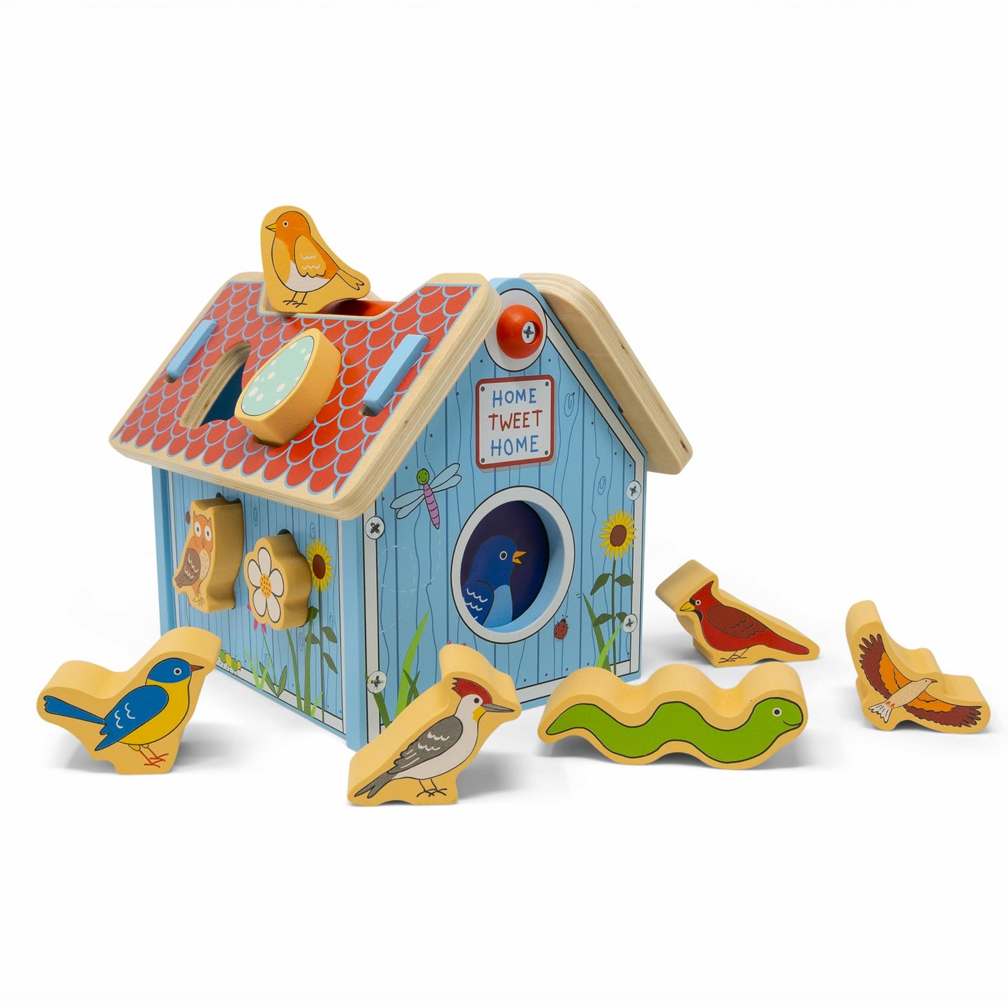 Jack Rabbit Creations Wooden Bird House Shape Sorter – Built-in Handle, Removable Roof – Non-Toxic, Certified Wood – Fine Motor Toddler Toy, Birthday Gift, Ages 18+ Months