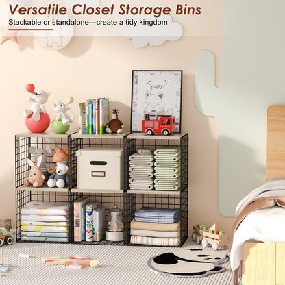 Hencawima 4-Tier Stackable Closet Organizers and Storage, Dual-Layer Reinforced Clothing Cube Shelves with Wood Tops, Sturdy Clothes Storage Bins & Shelf Basket for Wardrobe, Closet Organizer System