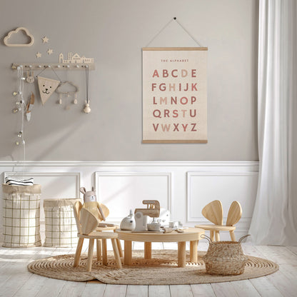 Bon et Beau 16×24 Inch Embroidered Alphabet Poster Framed with Wood Hanger - Dusty Pink Wall Decor for Girls Nursery, Bedroom, Playroom, Toddler and Kids Room