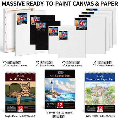 188Pcs All-in-One Art Painting Kit with French Easel, 96 Acrylic, Watercolor & Oil Paint Set, Complete Art Supplies Painting Set for Adults, Artists, Beginners