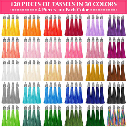Caffox Tassels for Jewelry Making, 120PCS Keychain Tassel Charms Bulk, Silky Handmade Tassels for Earrings Bracelets Necklaces and DIY Craft