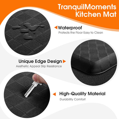 TranquilMoments 4/5 Inch Extra Thick Kitchen Mats for Floor,Non Slip Anti Fatigue Kitchen Rugs,Waterproof Stain Resistant Sink Mat,Cushioned Standing and Comfort Mats for Office (17"x24" Black)
