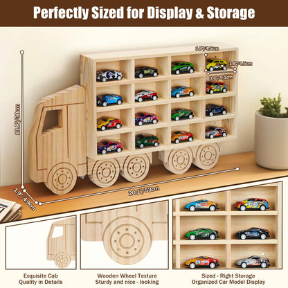 SHASHIDI Wooden Display Case for 1:64 Toy Cars – Car Organizer Shelf Holds 16 Diecast Cars, Great Gift for Collectors, Wall-Mounted Car Storage Rack(WD5330)