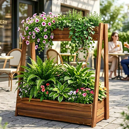 Ultym 2-Tier Elevated Raised Garden Bed, 36" H Fir Wood Planter Box with 23" Large Growing Space, Drainage Holes & Non-Woven Liner, Outdoor Flower Bed & Herb Garden Planter for Patio Balcony Backyard