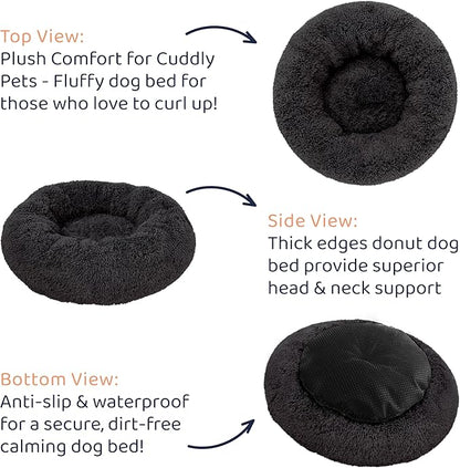 Donut Dog Bed - Premium Comfort for Anxiety Relief - Fluffy & Calming Design with Ultra-Plush Support | Cozy Round Dog Bed with Super Soft Circle Style (Black, Medium)