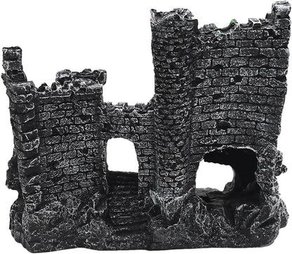 Aquarium Resin Castle Decor, Large Ancient Stone Castle Fish Tank Ornament with Caves & Tunnels, Realistic Hideout for Betta Fish, Guppies, Shrimp, Turtles (Freshwater & Saltwater Safe)