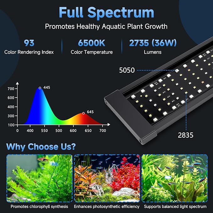 fishkeeper LED Aquarium Plant Light, 24/7 Full Spectrum Aquarium Light with 5 Nature Weather Mode, Auto On Off with Timer for 24-32 Inch Fish Tank, Adjustable Colors/Brightness with Memory Function