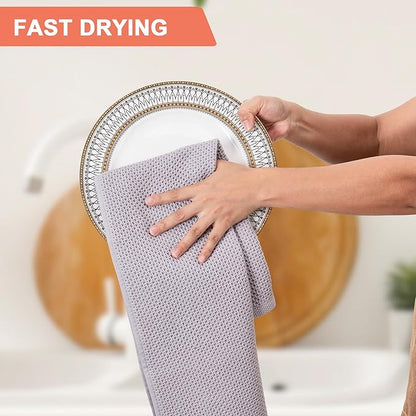 BOOMIBOO 4-Pack Dish Towels, 100% Cotton Waffle Weave, Ultra Soft Absorbent