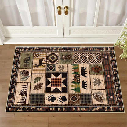 Bear Rug 2x3 Rustic Cabin Deer Entryway Rug Southwestern Lodge Doormat Machine Washable Non-Slip Low-Pile Western Woodland Door Mat for Kitchen Bathroom Bedroom Laundry