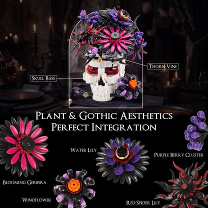 Skull Flower Bouquet Building Set, Wildflower Botanical Collection Kit for Adult Women, Horror Gothic Skeleton Decor for Goth Home Table Art Decor, Girlfriend/Mom/Wife/Couple Gift, Halloween Birthday