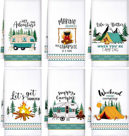 Boyiee Set of 6 Camping Kitchen Towels White Absorbent Dishcloth Bonfire Tent