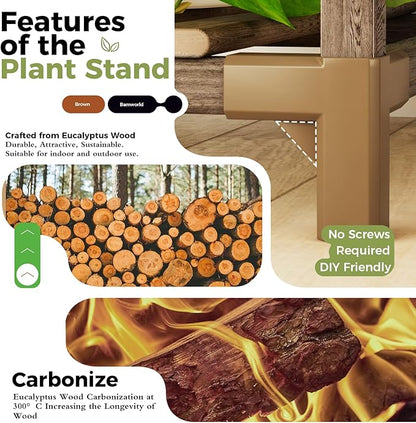 Bamworld Plant Stand with Wheels for Indoor Plants Wood Outdoor Tiered Shelf 3 Tire 7 Potted Ladder Plant Holder Table Pot Stand for Window Garden Balcony Patio Living Room (natureDL)