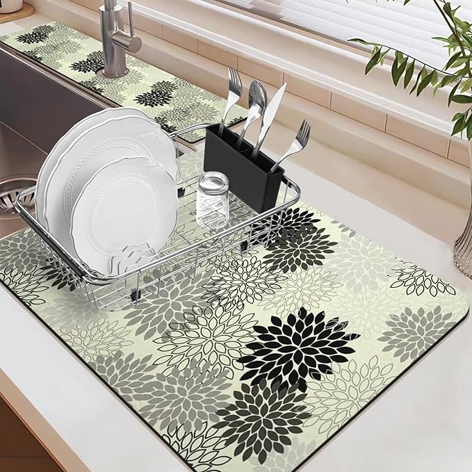 24.5" x 15.5" Dish Drying Mat & 24" x 5.5" Sink Splash Guard, Super Absorbent
