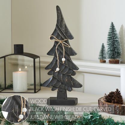 VHC Brands Primitive Pine Distressed Black Wooden Tree 17x7x2