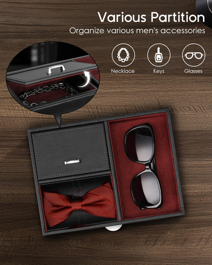 VLANDO Automatic Double Watch Winder - Watch Winder Box with Men Jewelry Organizer Tray, Japanese Quiet Motor, LED Light, Adjustable Watch Pillows - Red