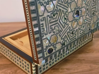 FAMA.store Handmade Egyptian Jewelry Box – Mother of Pearl Inlay – Decorative Wooden Trinket Box for Women Oriental Keepsake Storage Organizer (10.6" x 6.6" x 3"inch M09)