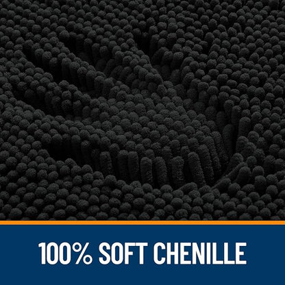 OLANLY Bathroom Runner Rugs 47x20, Extra Soft Absorbent Chenille Bath Rugs, Rubber Backing Quick Dry, Machine Washable Long Bath Mats for Bathroom Floor, Tub and Shower, Home Decor Accessories, Black