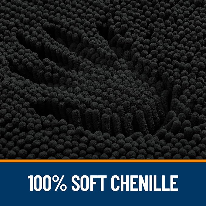OLANLY Small Bathroom Rugs 24x16, Extra Soft Absorbent Chenille Bath Rugs, Rubber Backing Quick Dry, Machine Washable Bath Mats for Bathroom Floor, Tub and Shower, Home Decor Accessories, Black