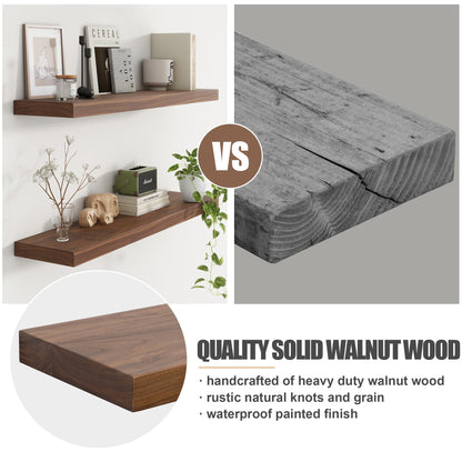 Floating Shelves for Wall, USA-Sourced Walnut Wood 48 Inch Long Wall Shelves, Natural Wooden Wall Mounted Picture Ledge Shelf, Nursery Book Storage Shelf Kids Bookshelf, Display Shelf for Bathroom