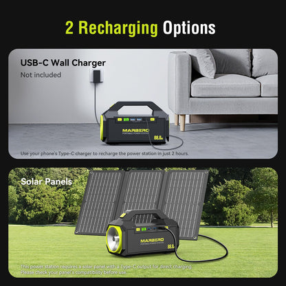 MARBERO Portable Power Station 88.8Wh Camping Portable Charger with Flashlight High Lumens Fast Charging Power Bank with AC Outlet 100W (150W Surge) for Hiking Hurricane Backup Emergencies