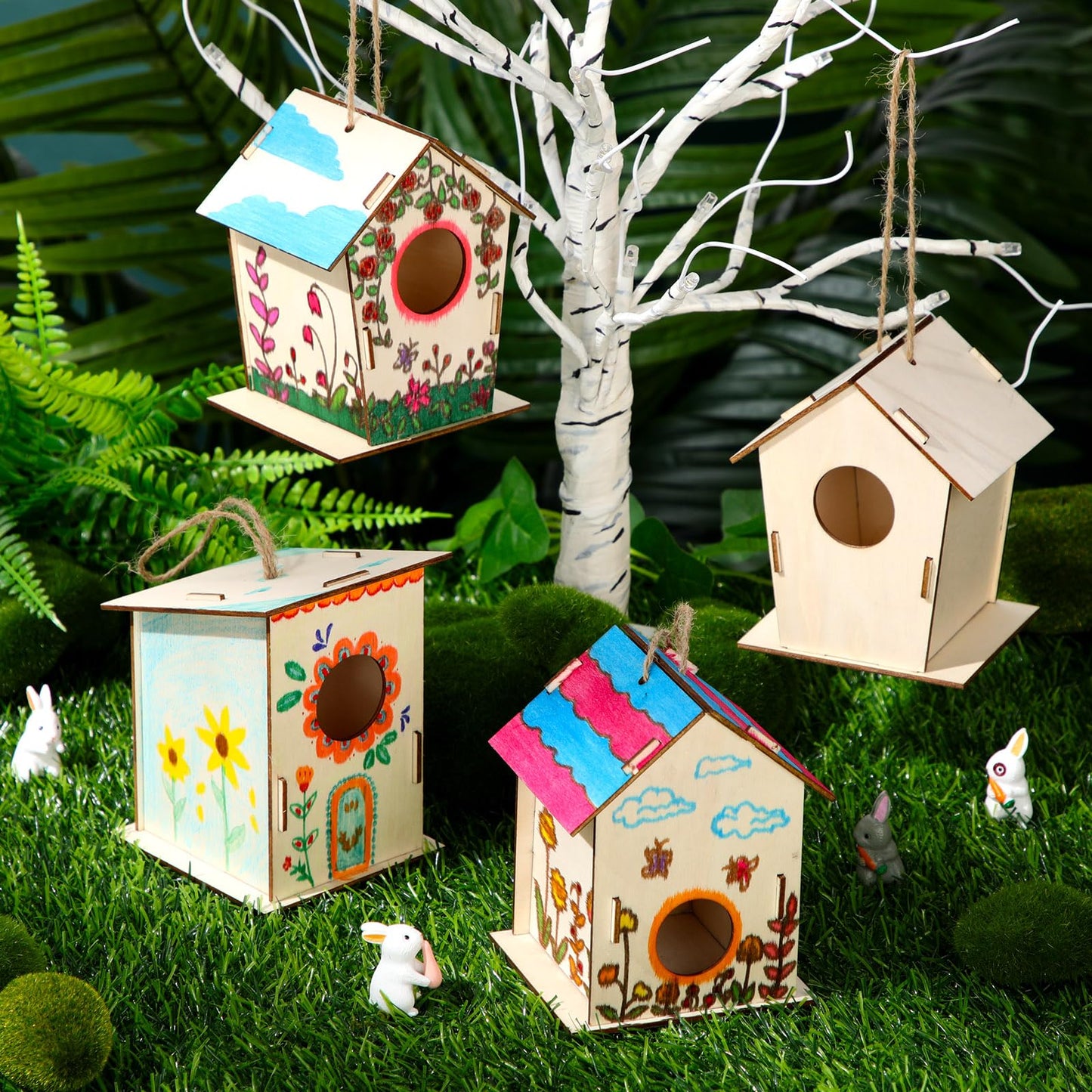 DoubleFill 24 Pcs Bulk Wooden Bird Houses Kits for Kids Mini Bird House for Craft DIY Unfinished Wood Birdhouse to Paint, Build for Children Wooden Arts Classroom Activity, 3 Styles