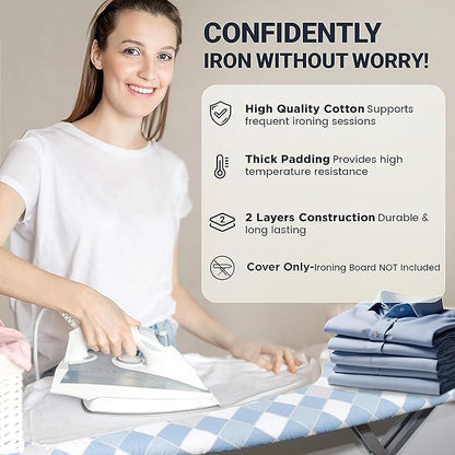 Ironing Board Cover and Pad 15"x54" Extra Thick Natural Cotton, Scorch and