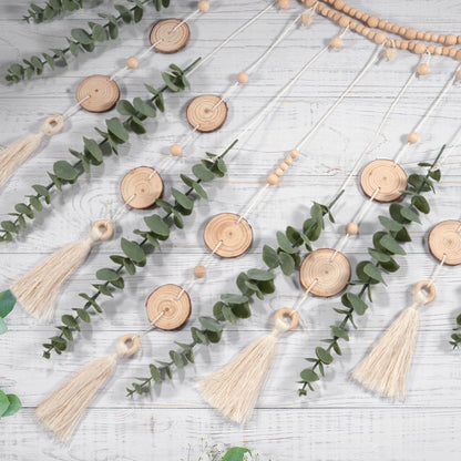 Artificial Hanging Eucalyptus Wall Decor Fake Greenery Leaves Wall Hanging Plants on Long Wooden Beads Garland Wall Art Large Boho Rustic Farmhouse Decor for Bathroom Bedroom Living Room Sage Green