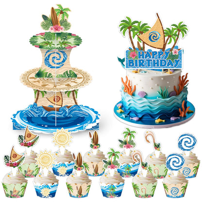 26Pcs Hawaiian Beach Birthday Party Decorations Including Cake Stand Cupcake Wrappers Cupcake Topper Cake Topper Hawaiian Party Supplies Baby Shower
