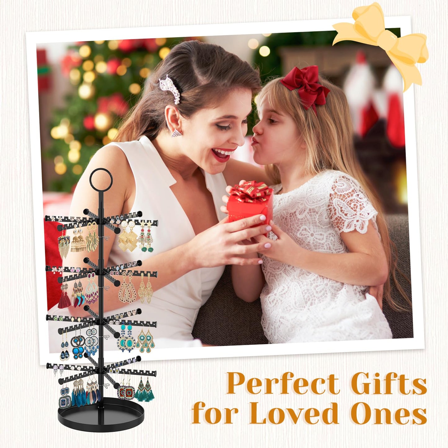 MODOWEY 4 Tier Metal Rotating Earring Holder Organizer Stand Adjustable Display Tree for Women, 384 Holes and Grooves Rack Tower for Pierced Dangle, Large Capacity Space-Saving Jewelry Hanger, Black