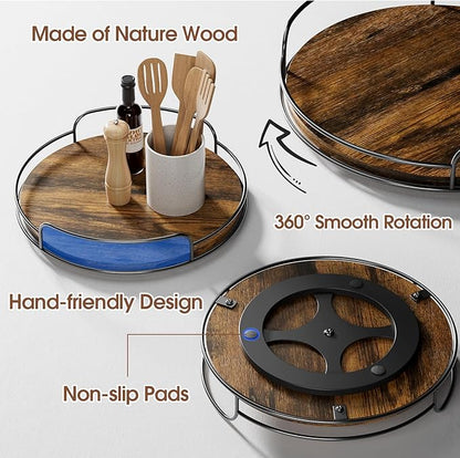 LAMU 2 Pack 9'' 11'' Lazy Susan Turntable Organizer for Table Top Cabinet, Wooden Lazy Susan for Kitchen, Pantry, Countertop, Bathroom Vanity, Spice Organization, Wood Decor