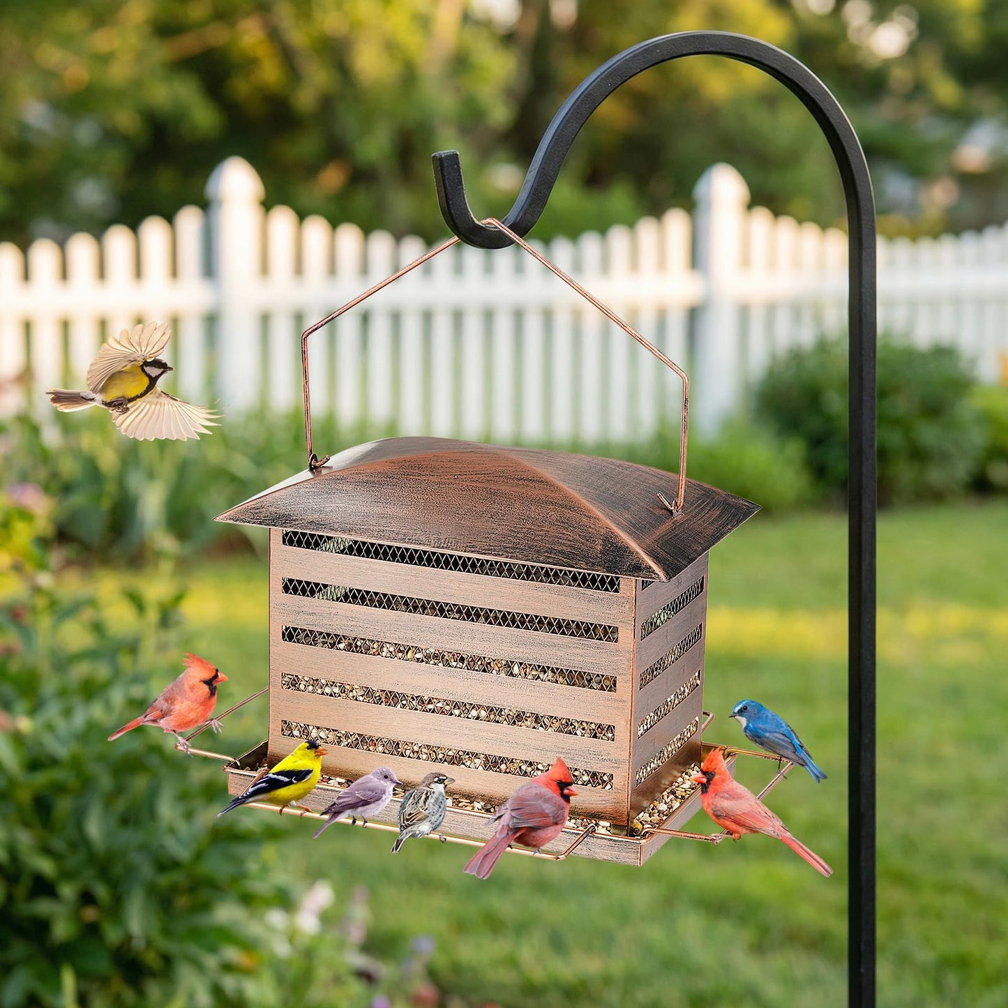 IWNTWY Bird Feeder, 6 LB Extra Large Capacity Metal Bird Feeders for Outdoor Hanging, Heavy Duty Wild Birdfeeder with 4 Perches, Sturdy & Easy to Refill