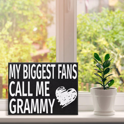 JennyGems My Biggest Fans Call Me Grammy Wooden Sign – Home Décor Shelf and Wall Display, Thoughtful Gift for Grammy