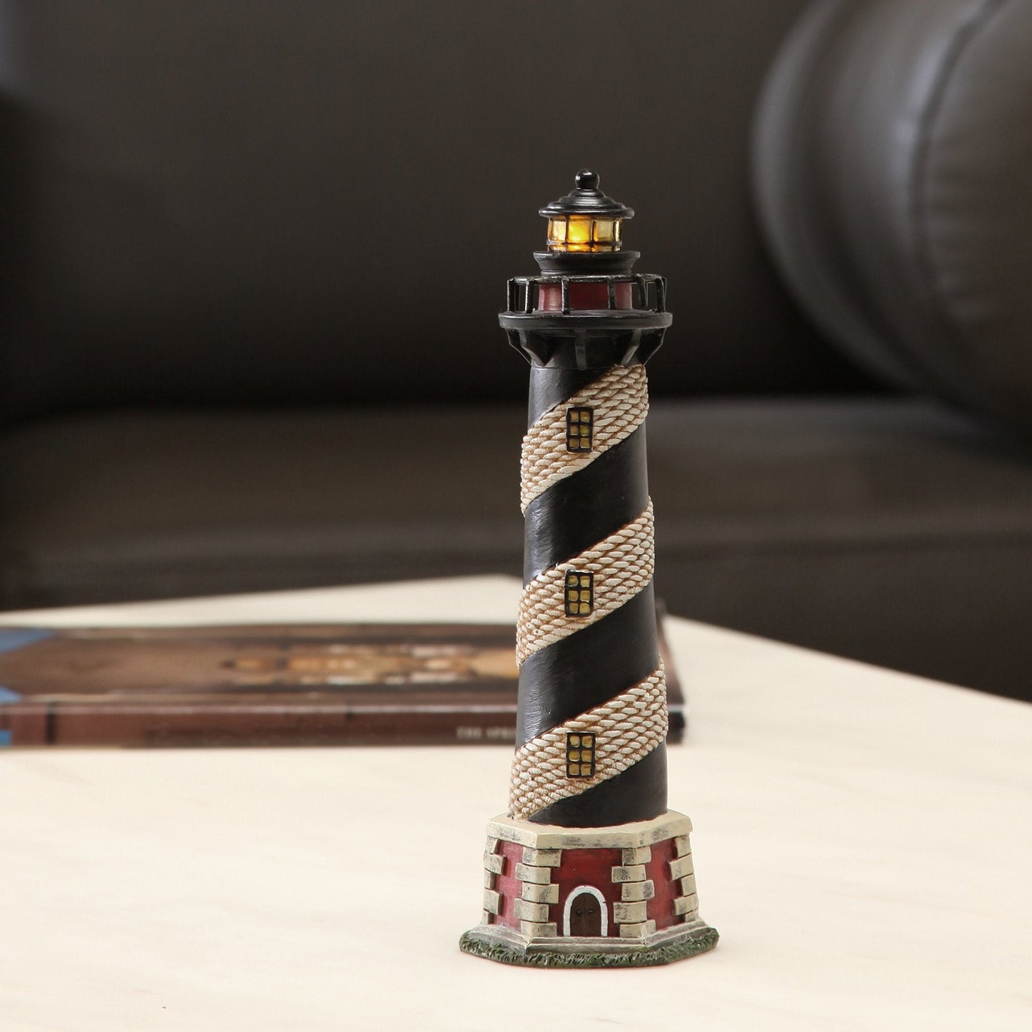 Hosley 8 Inch Resin Tabletop Lighthouse Blinking Light Decor - Ideal Coastal Beach Nautical Gift for Home, Farmhouse, Wedding, Teacher Appreciation