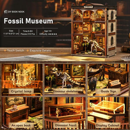 DIY Book Nook Kit, 3D Wooden Puzzle for Adults, Miniature House Kit with Touch LED Light, Gothic Bookshelf Insert Decor, Creative Hobby Gift for Fantasy Lovers