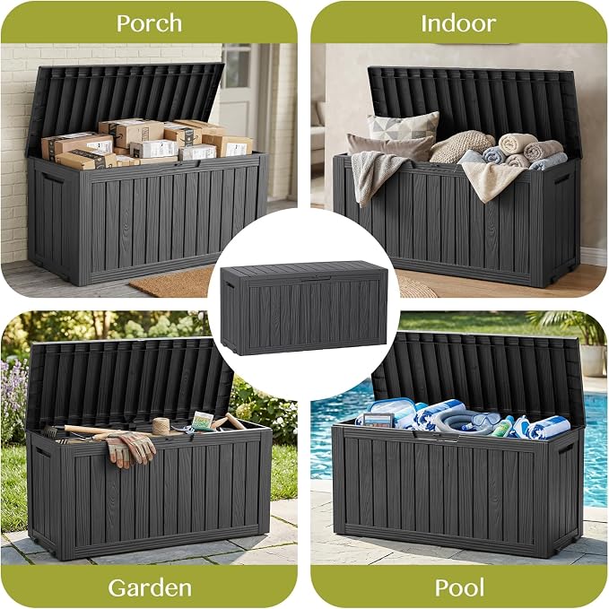 Vixzen 85 Gallon Package Delivery Boxes for Outside Secure Large Parcel Drop Storage Deck Box Outdoor Waterproof UV Resistant Resin Lockable MailBox for Porch Patio(Black)