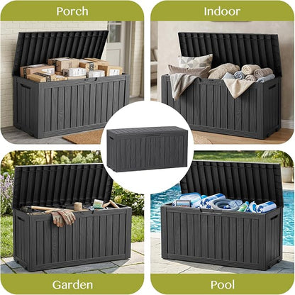 Vixzen 85 Gallon Package Delivery Boxes for Outside Secure Large Parcel Drop Storage Deck Box Outdoor Waterproof UV Resistant Resin Lockable MailBox for Porch Patio(Black)