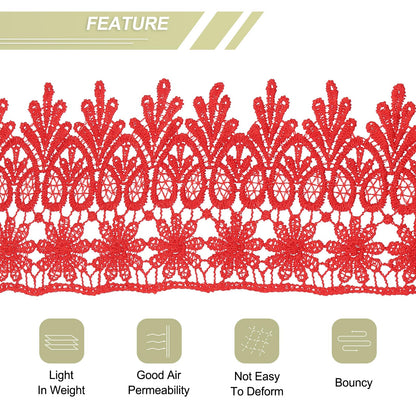 MECCANIXITY 3 Inch Wide 5 Yard Lace Ribbon Floral Pattern Red Embroidered Lace Trim Ribbon for Sewing Making, and DIY Crafts, Gift Wrapping, Wedding Decor